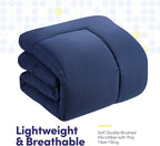 Sweet Home Collection 7 Piece Comforter Set Bag Solid Color All Season Soft Down Alternative Blanket & Luxurious Microfiber Bed Sheets, Navy, Queen