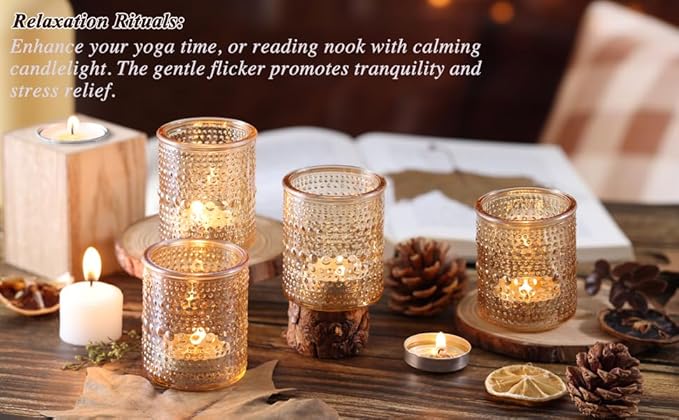 40Pcs Glass Votive Candle Holders, Gold Tea Light Candle Holders Vintage Tealight Candle Holder Bulk for Autumn, Thanksgiving Table Centerpieces, Christmas Decor (Gold)