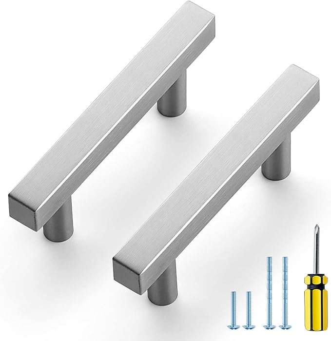 Ravinte Brushed Nickel Cabinet Handles 15 Pack 2-1/2 inch Satin Nickel Square Cabinet Pulls Silver Hardware for Kitchen 4 inch Overall Length Stainless Steel Drawer Pulls