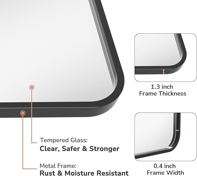 USHOWER 2-Pack Black Bathroom Mirrors Over Sink 22 x 30 Inch, Metal Frame Rectangle Mirror, Modern Farmhouse Vanity Mirror, Wall Mounted for Bedroom, Living Room, Entryway Remodel & Upgrade