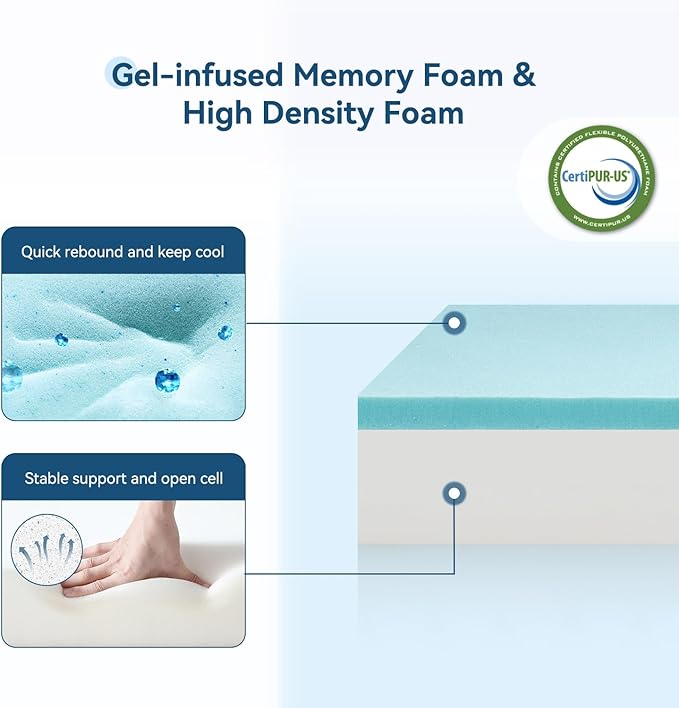 6 Inch Queen Size Mattress in a Box, Breathable Cooling Gel Memory Foam Removable Pillow-Top Mattress, CertiPUR-US Certified, Fiberglass-Free, Medium Firm Support, Ergonomic Design for Pressure Relief