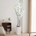 7.2 ft White Artificial Cherry Blossom Tree for Home Decor, Nearly Nature Faux Silk Flower Tree Indoor, Fake Realistic White Flowering Plant for Living Room Wedding Office Decorations