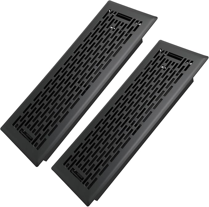 4x12 Inches 2 Pack Heavy Duty Walkable Floor Register - Easy Adjust Air Supply Lever Decorative Floor Vent Covers - Boston Design Vent Covers for Home - Matte Black