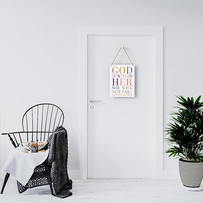Motivational Scripture Wall Art Bible Verses Psalms 46:5 Wooden Hanging Sign Prayer Room Decor Religious Gift Christian Wall Decor for Home Office Bedroom Living Room Nursery 8x10 Inches