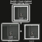LOAAO 40"X38" LED Bathroom Mirror with Lights, Anti-Fog, Dimmable, Backlit + Front Lit, Lighted Bathroom Vanity Mirror for Wall, Memory Function, Tempered Glass, ETL Listed
