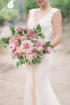 Alecono Artificial Flowers, Dusty Pink Silk Fake Flowers for DIY Wedding Bridal Bouquets, 𝙎𝙚𝙩 𝙤𝙛 𝟮, Wedding Cake Flowers for Table Centerpieces Baby Shower Birthday Party Home Decorations