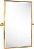TEHOME Brushed Gold Metal Framed Pivot Rectangle Bathroom Mirror Tilting Beveled Vanity Mirrors for Wall, Overall 27.9 x 36 inches (Mirrror 24 x 36 inches)