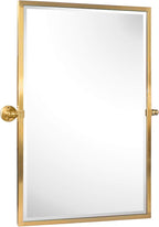 TEHOME Brushed Gold Metal Framed Pivot Rectangle Bathroom Mirror Tilting Beveled Vanity Mirrors for Wall, Overall 27.9 x 36 inches (Mirrror 24 x 36 inches)