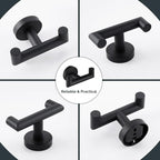 Angle Simple Double Towel Hook Matte Black 2 PCS, Stainless Steel Bathroom Robe Hook, Hand Towel Holder for Wall