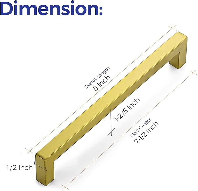 Ravinte 40 Pack 7-1/2 Inch Kitchen Square Cabinet Handles Brushed Brass Pulls Gold Drawer Pulls Kitchen Cabinet Hardware for Cupboard Drawer Handles