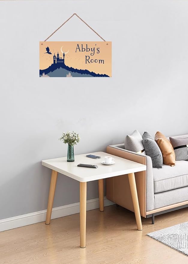 Personalized Castle and Flying Dragon Sign Wall Art Decor For Kids Room Custom Name Rerto Door Décor For Little Man Cave Girls Bedroom Home Kitchen Garden Yard