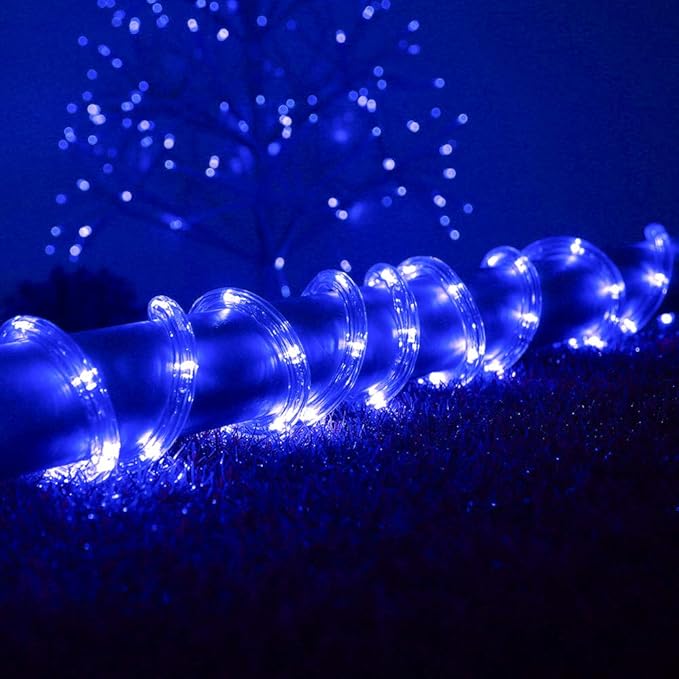 33ft LED Rope Lights, 110V 2 Wire Connectable Blue Rope Lights Outdoor, 240 LED Waterproof Blue Rope Christmas Lights for Deck, Patio, Pool, Camping, Halloween Decorations