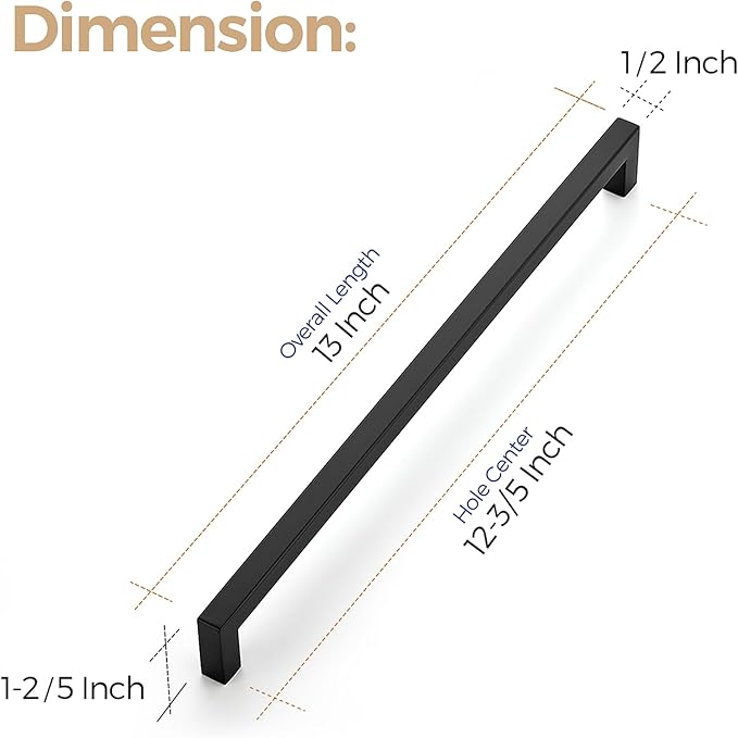 Ravinte 20 Pack 12-3/5 Inch Kitchen Square Cabinet Handles Matte Black Cabinet Pulls Black Drawer Pulls Kitchen Cabinet Hardware Kitchen Handles