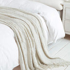 BOURINA Beige Throw Blanket 60x80 Inches Throw Textured Solid Soft Sofa Throw Couch Knitted Decorative Blanket