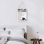 Wrestling Life Lessons Wooden Hanging Sign Inspirational Wrestling Wall Art Decor, Wrestling Wall Hanging Decor Signs for Home Office Bedroom Decoration 8x10 Inches