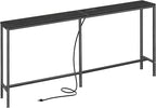 SUPERJARE 70 Inch Console Table with Outlet, Sofa Table with Charging Station, Narrow Entryway Table, Skinny Hallway Table, Behind Couch Table, for Living Room, Black
