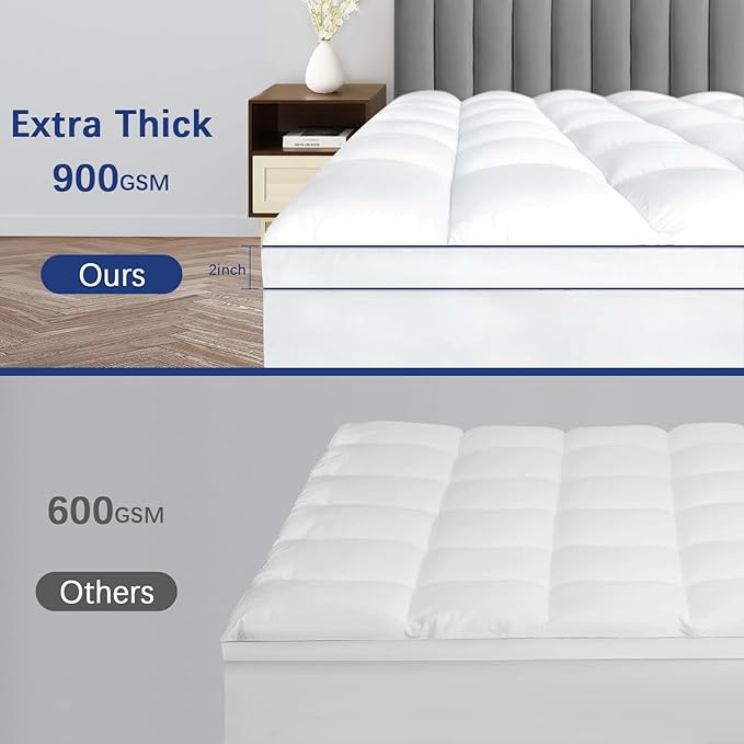 Mattress Topper Twin XL College Dorm, Waterproof Bed Topper Twin XL Cooling Mattress Pad Cover for College, Pillow Top Mattress Topper with Deep Pockets, Breathable Fluffy Fill Mattress Protector