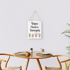 Rustic Grow Positive Thoughts Wood Hanging Sign, Farmhouse Summer Artwork Decor, Cactus and Succulent Wooden Plaque Sign Wall Art Decor Signs Home Decoration 8 x 10 Inches