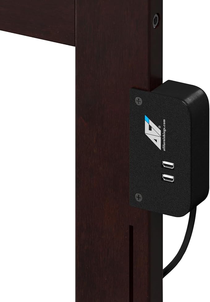 AFI, Madison King Solid Wood Panel Headboard with Attachable Charger, Espresso