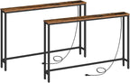 HOOBRO 2 Pack 5.9" Narrow Console Sofa Table with Power Outlets, 47.2" Long Behind Couch Table with Charging Station, Skinny Sofa Table for Living Room, Foyer, Rustic Brown BF15XGP201G1