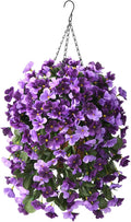 Artificial Fake Hanging Flowers Plants with Basket for Summer Outdoor Decoration,Faux Silk Begonia in Planter UV Resistant Look Real for Home Porch Yard Patio Balcony Decor