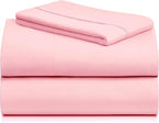 LuxClub 3 PC Sheet Set Bed Sheets Deep Pockets 16" Eco Friendly Wrinkle Free Cooling Machine Washable Hotel Bedding Silky Soft - Baby Pink Twin