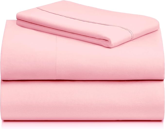 LuxClub 3 PC Sheet Set Bed Sheets Deep Pockets 16" Eco Friendly Wrinkle Free Cooling Machine Washable Hotel Bedding Silky Soft - Baby Pink Twin