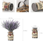Artificial Lavender Flowers with Vase,Fake Lavender Plant Artificial in Metal Vase for Kitchen Counter Rustic Farmhouse Decor (Faith,Purple)