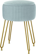 IBUYKE Velvet Storage Footrest Stool Ottoman, Makeup Vanity Stool Side Table with Golden Steel Legs Removable Cover, Coffee Table Top Cover, Blue LG-20H