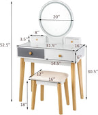 CHARMAID Vanity Set with Lighted Mirror, 3 Color Touch Screen Dimming Mirror, Adjustable Brightness, Bedroom Makeup Dressing Table with 4 Drawers and Cushioned Stool for Girls Women, White & Gray