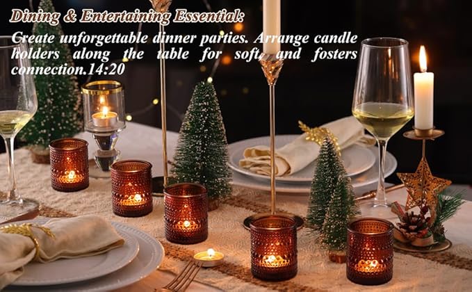40Pcs Glass Votive Candle Holders, Amber Tea Light Candle Holders Vintage Fall Tealight Candle Holder Bulk for Autumn, Thanksgiving Table Centerpieces, Christmas Decor (Amber)