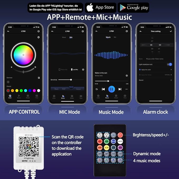 AILBTON Led Lights for Bedroom,100ft Led Light Strip Music Sync RGB Led Strip Lights Built-in Mic,Bluetooth App Control Led Room Lights with Remote,5050 RGB Rope Light