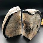 AMOYSTONE Black Geode Bookends Agate Decorative Book Ends for Shelves Heavy Duty Crystal Quartz Bookends with Rubber Bumpers(1 Pair, 3-4 LBS)