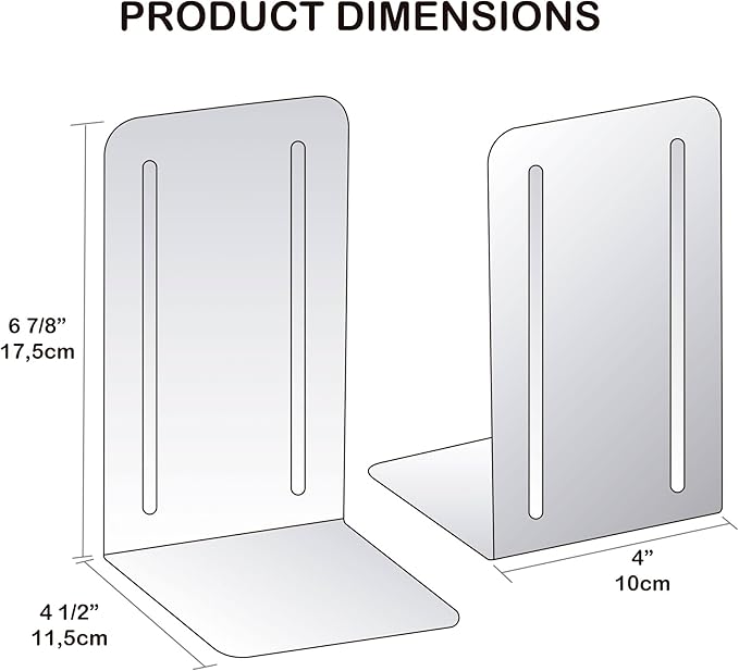 Acrimet Metal Bookends, Non-Skid Book Stand for Shelves, Heavy Duty Book Stopper, 6-7/8" H x 4" W x 4-1/2“ D, Red, 1 Pair