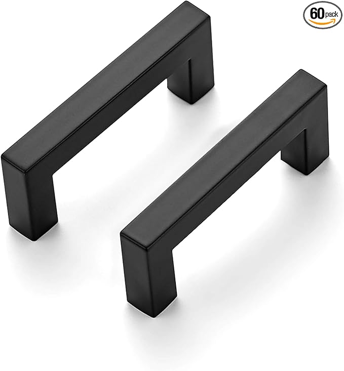 Ravinte 60 Pack 3 Inch Square Cabinet Handles - Matte Black Pulls for Kitchen Drawers and Cabinets - Hardware Handles