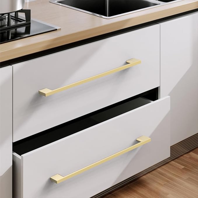 6 Pack Brushed Gold Cabinet Pulls 15 Inch Handles for Kitchen Cabinets, Wardrobe Hardware