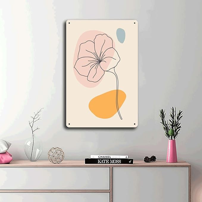 Metal Signs Abstract Flower Line Art Suitable for Home Bar Cafe Farmhouse Decoration8x12inch Tin Sign