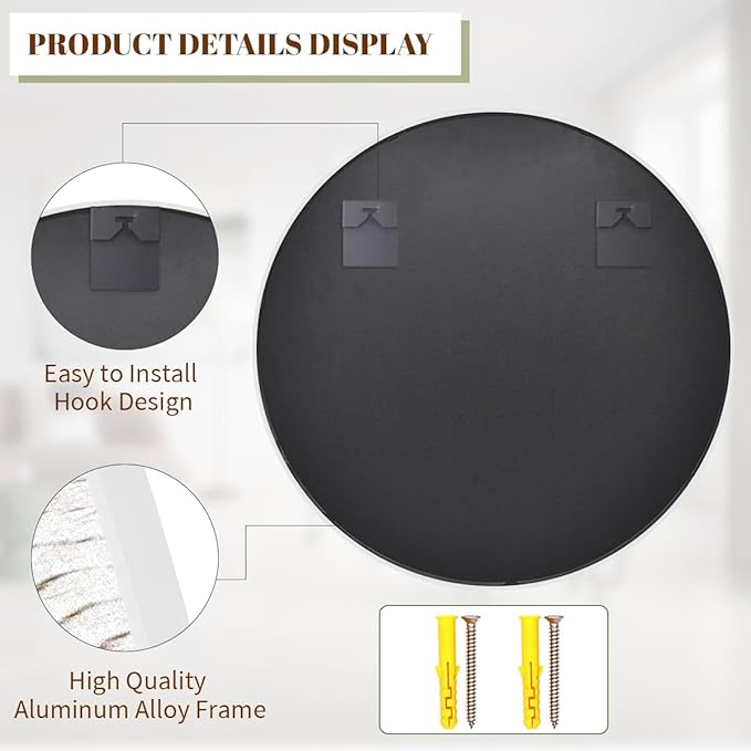 BEAUTYPEAK 30 Inch Round Mirror, Metal Frame Circle Mirror, Wall Mounted for Entryway, Bathroom, Vanity, Living Room, White
