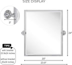 Polished Silver Metal Framed Pivot Rectangle Bathroom Mirror Tilting Beveled Vanity Mirrors for Wall, Overall 23.9 x 24 inches (Mirrror 20 x 24 inches)