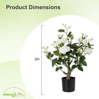 Artificial Rose Flower Trees 2 Pack- 24’’ Lifelike Plant in Pot with White Flowers Decorative Rose Trees for Home, Office, Wedding, and Event Decor, White
