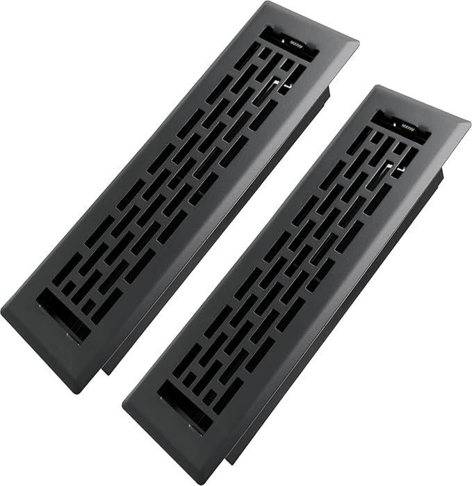 2x10 Inches 2 Pack Heavy Duty Walkable Floor Register - Easy Adjust Air Supply Lever Decorative Floor Vent Covers - Boston Design Vent Covers for Home - Matte Black