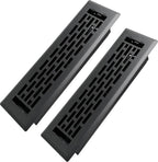 2x10 Inches 2 Pack Heavy Duty Walkable Floor Register - Easy Adjust Air Supply Lever Decorative Floor Vent Covers - Boston Design Vent Covers for Home - Matte Black