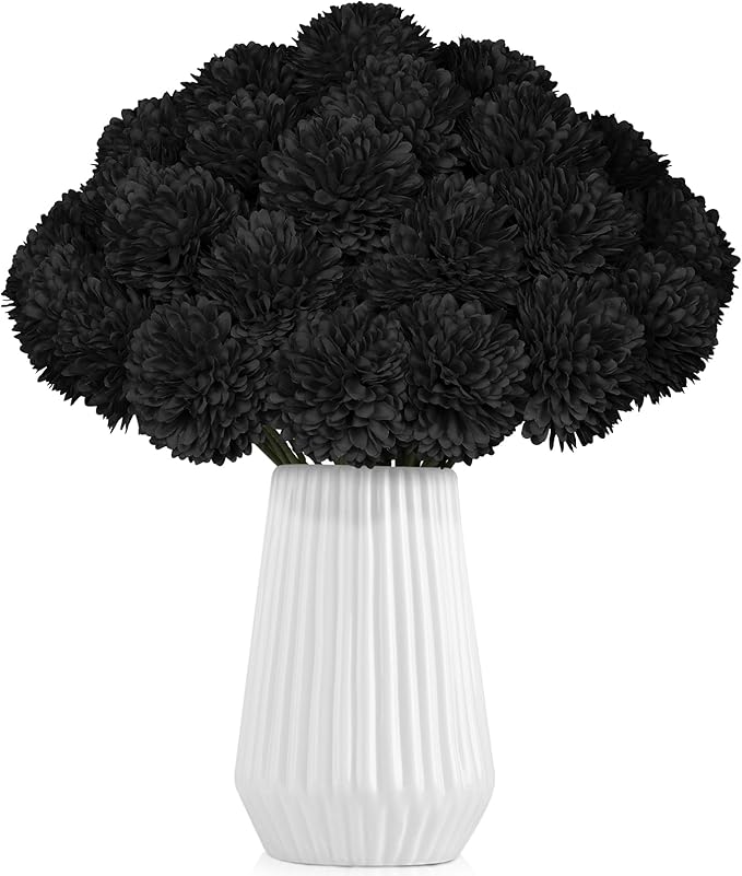 36 Pcs Black Artificial Chrysanthemums Flowers Ball Flower Silk Fake Mums Flowers for Halloween Ghothic Home Decor Indoor Floral Arrangement Table Centerpiece