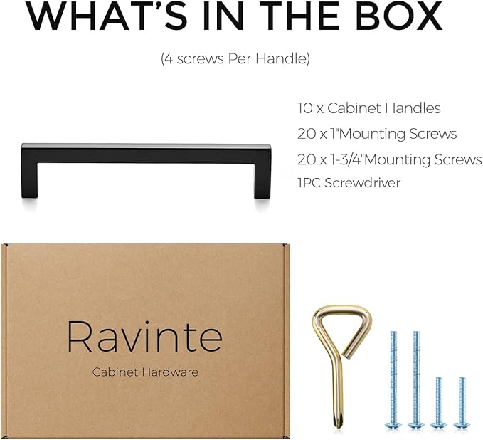 Ravinte 10 Pack Solid Kitchen Cabinet Handles Matte Black Cabinet Pulls Slim Drawer Pulls with 5 Inch Hole Center Square Bar Kitchen Cabinet Hardware