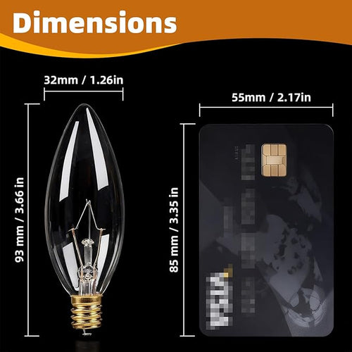 12-Pack E12 Candelabra Light Bulbs 25W, Dimmable Warm White 2500K Chandelier Light Bulbs for Indoor, B10 Clear Bulbs (Gold Base)