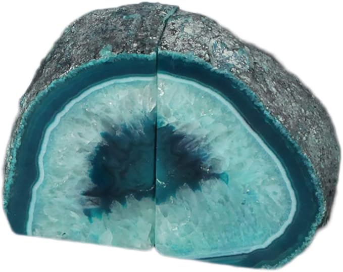 AMOYSTONE Large Agate Geode Bookends Heavy Duty Stone Book Ends Decorative Bookend Holder Home Office Decor with Rubber Bumpers Teal 1 Pair 4-6 LBS