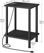 HOOBRO Side Table with Charging Station, End Table with USB Port and Outlets, Nightstand with 2-Layer Storage Shelves for Small Spaces, Living Room, Bedroom, Black BK09UBZ01