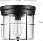 GLOBE Electric 60000162 1-Light Outdoor Flush Mount, Matte Black, Seeded Glass Shade, Thin Frame