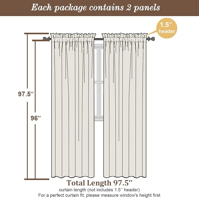 Chyhomenyc Black Sheer Curtains 96 Inches Long 2 Panels, Light Filtering Black Curtains for Living Room, Soft Gentle Voile Rod Pocket Bedroom Window Drapes, 59Wx96L Inch, 2PCS