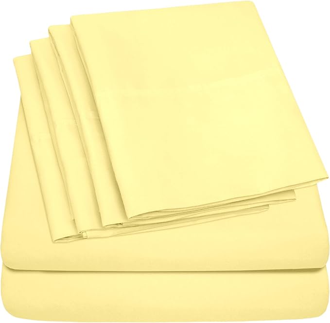 6 Piece Bed Sheet Set, Twin, Pale Yellow